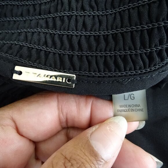 T Tahari Black Mock Neck Ruffle Sleeve High Neck Blouse Top Women Size L - Picture 5 of 9